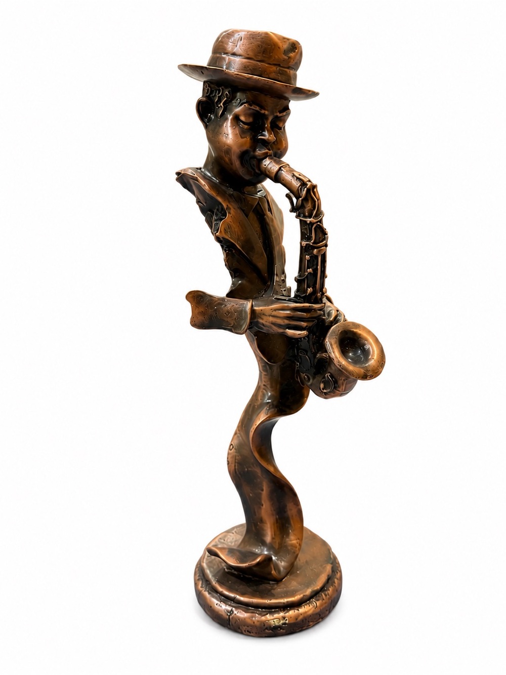 Abstract Jazz Saxophone Player Statue Figurine 11.5” Bronze Finish Collectible
